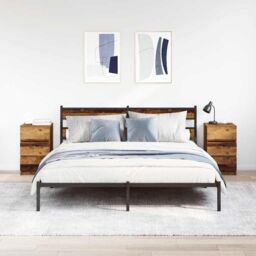 Berkfield Home Bedside Cabinets with 3 Drawers 2 pcs Old Wood 39x35x65 cm in Brown - Size: 39 x 35 x 65 cm - thumbnail 3