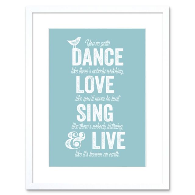 "Artery8 Wall Art Print Dance Love Sing Live Blue Framed in White - Size: W7"" x H9""" - image 1