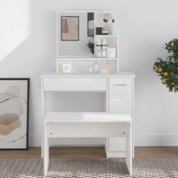 Berkfield Home Dressing Table with Mirror High Gloss White 86.5x35x136 cm - thumbnail 2