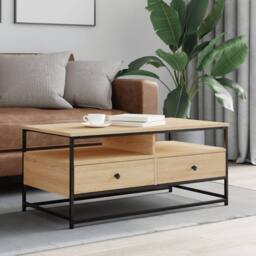 Berkfield Home Decorative Coffee Table Sonoma Oak 100x51x45 cm Engineered Wood in Light Brown - Size: 100 x 51 x 45 cm - thumbnail 2