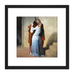 Artery8 Hayez The Kiss Romantic Painting 8X8 Inch Square Wooden Framed Wall Art Print Picture with Mount in Black - thumbnail 1