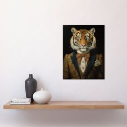 Artery8 Wall Art Print Victorian Tiger in William Morris Style Pattern Dinner Jacket Conceptual Portrait Artwork Elegant Floral Pattern Bow Tie & - thumbnail 2