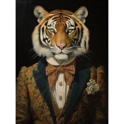 Artery8 Wall Art Print Victorian Tiger in William Morris Style Pattern Dinner Jacket Conceptual Portrait Artwork Elegant Floral Pattern Bow Tie & - thumbnail 1