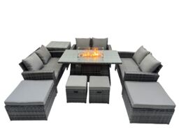 Fimous Outdoor Love Sofa Set &Gas Firpit Dining Table 4 Footstools Side Table in Dark Grey - thumbnail 1