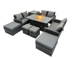 Fimous Outdoor Love Sofa Set &Gas Firpit Dining Table 4 Footstools Side Table in Dark Grey - thumbnail 2