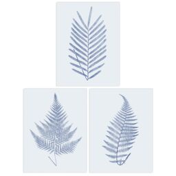 Artery8 Wall Art Print Pack of 3 A4 Elegant Calming Fern Leaf Frond Blue on Grey Detailed Foliage Im Botanical Living Room s Set - thumbnail 1