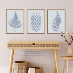 Artery8 Wall Art Print Pack of 3 A4 Elegant Calming Fern Leaf Frond Blue on Grey Detailed Foliage Im Botanical Living Room s Set - thumbnail 2