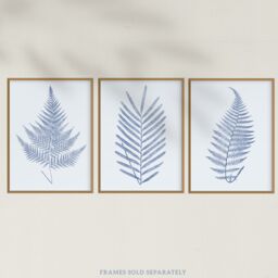 Artery8 Wall Art Print Pack of 3 A4 Elegant Calming Fern Leaf Frond Blue on Grey Detailed Foliage Im Botanical Living Room s Set - thumbnail 5