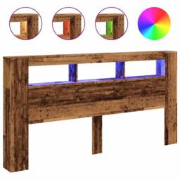 Berkfield Home LED Headboard Old Wood 200x18.5x103.5 cm Engineered Wood in Brown - thumbnail 3