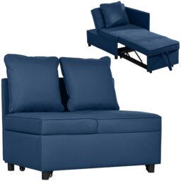 HOMCOM Folding Sleeper Sofa Bed Chair with Pillows, Pocket in Blue - thumbnail 2