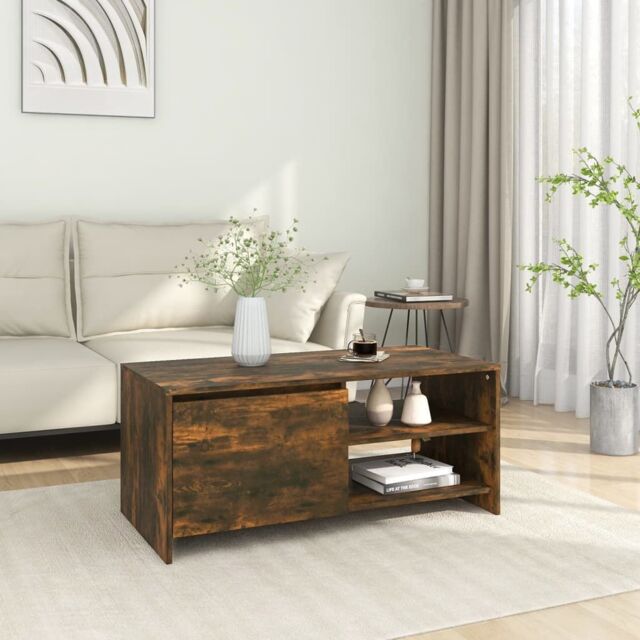 Berkfield Home Coffee Table Smoked Oak 102x50x45 cm Engineered Wood in Brown - Size: 102 x 50 x 45 cm - image 1