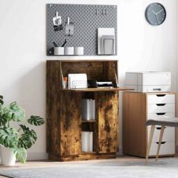 Berkfield Home Smoked Oak Writing Desk Smoked oak Engineered wood Standard in Brown - thumbnail 2