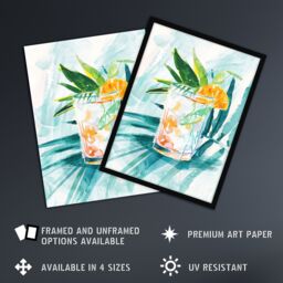"Artery8 Cuba Libre Cocktail Monstera Leaf Watercolour Wall Art Print in Blue - Size: W24"" x H32""" - thumbnail 2