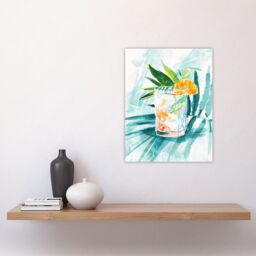 "Artery8 Cuba Libre Cocktail Monstera Leaf Watercolour Wall Art Print in Blue - Size: W24"" x H32""" - thumbnail 4
