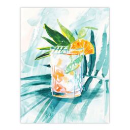 "Artery8 Cuba Libre Cocktail Monstera Leaf Watercolour Wall Art Print in Blue - Size: W24"" x H32""" - thumbnail 1
