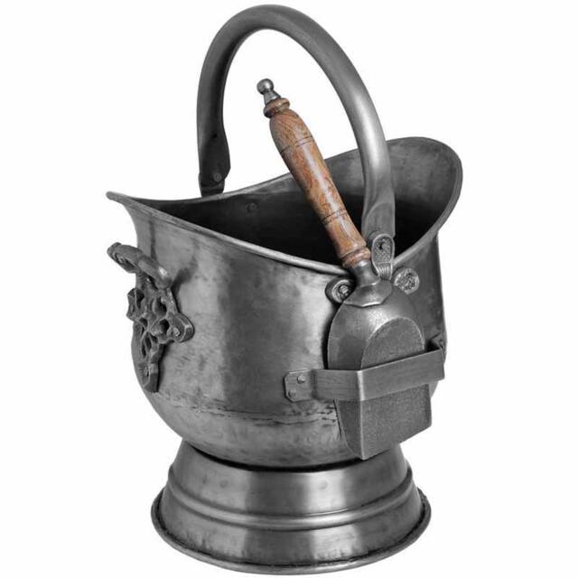 Lemon Pavilion Furniture and Decor Antique Pewter Coal Bucket with Shovel - L28 x W30 x H44 cm in Silver - image 1
