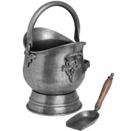 Lemon Pavilion Furniture and Decor Antique Pewter Coal Bucket with Shovel - L28 x W30 x H44 cm in Silver - thumbnail 3