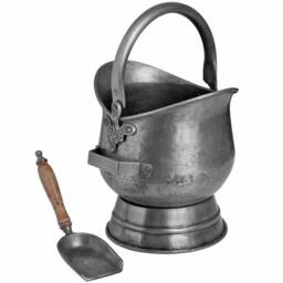 Lemon Pavilion Furniture and Decor Antique Pewter Coal Bucket with Shovel - L28 x W30 x H44 cm in Silver - thumbnail 2