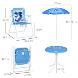 OUTSUNNY Kids Foldable Four-Piece Garden Set with Table, Chairs, Adjustable Umbrella - Blue - thumbnail 3