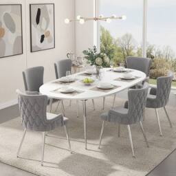 HomeTouch Set of 2 Modern Grey Velvet Dining Chairs with Wing Back & Silver Legs - Size: 2 Pack - thumbnail 9