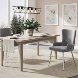 HomeTouch Set of 2 Modern Grey Velvet Dining Chairs with Wing Back & Silver Legs - Size: 2 Pack