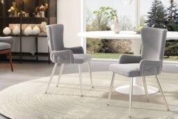 HomeTouch Set of 2 Modern Grey Velvet Dining Chairs with Wing Back & Silver Legs - Size: 2 Pack - thumbnail 6