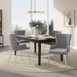 HomeTouch Set of 2 Modern Grey Velvet Dining Chairs with Wing Back & Silver Legs - Size: 2 Pack - thumbnail 5