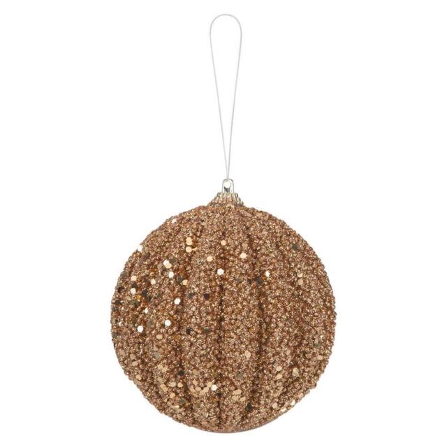 VFM e-Store Christmas Glitter Hanging Ball Decoration 12cm x 11cm Cream X 1 - Size: 12 cm x 11 cm - image 1