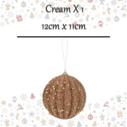 VFM e-Store Christmas Glitter Hanging Ball Decoration 12cm x 11cm Cream X 1 - Size: 12 cm x 11 cm - thumbnail 2
