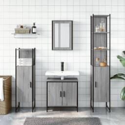 Berkfield Home Durable 4 Piece Bathroom Furniture Set Grey Sonoma Engineered Wood - thumbnail 1