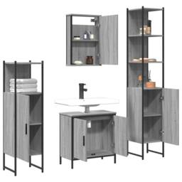 Berkfield Home Durable 4 Piece Bathroom Furniture Set Grey Sonoma Engineered Wood - thumbnail 4