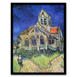 Artery8 Vincent van Gogh Framed Wall Art The Church at Auvers Oil Painting in Blue - Size: A4 - thumbnail 1