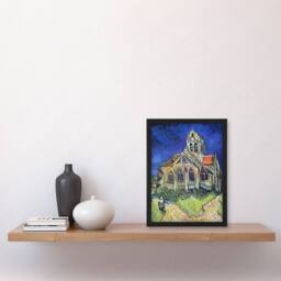 Artery8 Vincent van Gogh Framed Wall Art The Church at Auvers Oil Painting in Blue - Size: A4 - thumbnail 2