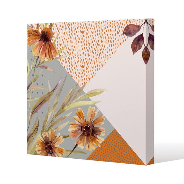 Benjamin Tate Design Autumn Geometric Shapes & Flowers (Canvas Print) / 114 x 114 x 4cm in Natural - Size: 114 x 114 x 4 cm - image 1