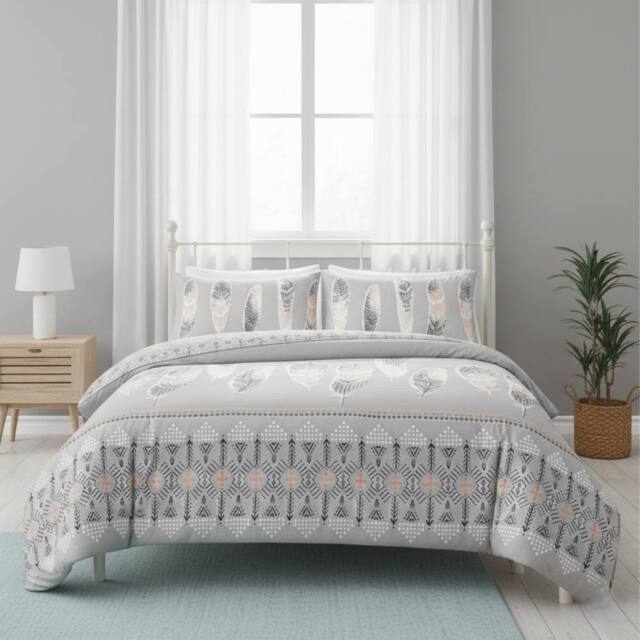 Snug City Modern Feather Design Duvet Set Elegant Cozy Bedding for Bedrooms in Grey - Size: Double - image 1