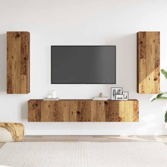 Berkfield Home Wall Mounted TV cabinets 4 pcs Old Wood Engineered Wood in Brown - image 1