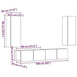 Berkfield Home Wall Mounted TV cabinets 4 pcs Old Wood Engineered Wood in Brown - thumbnail 9