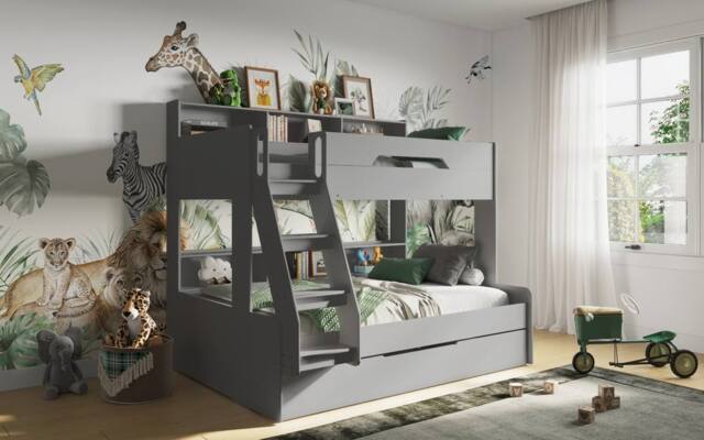 Flair Interstellar Triple Bunk Bed in Grey - Size: Single - image 1