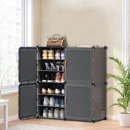 Living and Home 6 Tier Large Capacity Shoe Cabinet 4-Door Shoe Storage Rack in Dark Grey - thumbnail 1