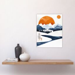 "Artery8 Abstract Geometric Orange Blue Winter Landscape Wall Art Print - Size: W12"" x H16""" - thumbnail 4