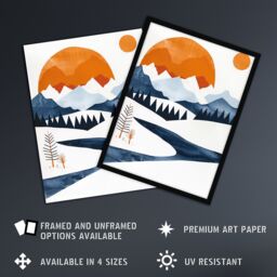 "Artery8 Abstract Geometric Orange Blue Winter Landscape Wall Art Print - Size: W12"" x H16""" - thumbnail 2