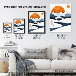 "Artery8 Abstract Geometric Orange Blue Winter Landscape Wall Art Print - Size: W12"" x H16""" - thumbnail 3