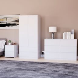 Home Discount Vida Designs Denver Bedroom Set (2 Dr Bedside, 6 Dr Chest, Wardrobe) in White