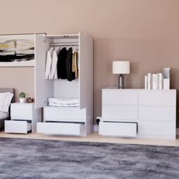 Home Discount Vida Designs Denver Bedroom Set (2 Dr Bedside, 6 Dr Chest, Wardrobe) in White - thumbnail 5