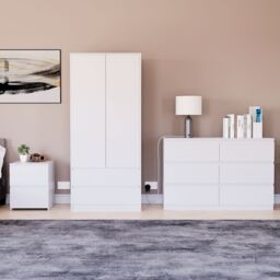 Home Discount Vida Designs Denver Bedroom Set (2 Dr Bedside, 6 Dr Chest, Wardrobe) in White - thumbnail 6