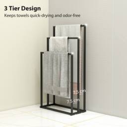 HOMCOM Freestanding Towel Rack, Steel Towel Rail Holder with 3 Bars, Black - thumbnail 5