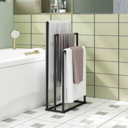 HOMCOM Freestanding Towel Rack, Steel Towel Rail Holder with 3 Bars, Black
