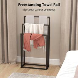 HOMCOM Freestanding Towel Rack, Steel Towel Rail Holder with 3 Bars, Black - thumbnail 4