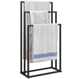 HOMCOM Freestanding Towel Rack, Steel Towel Rail Holder with 3 Bars, Black - thumbnail 2