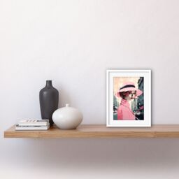 "Artery8 Wall Art Print Woman in Downtown Street Retro Fashion Pink Artwork Framed 9X7 Inch in White - Size: W7"" x H9""" - thumbnail 2